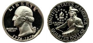 Obverse and reverse of the 1776-1976 S Proof Bicentennial Quarter Dollar