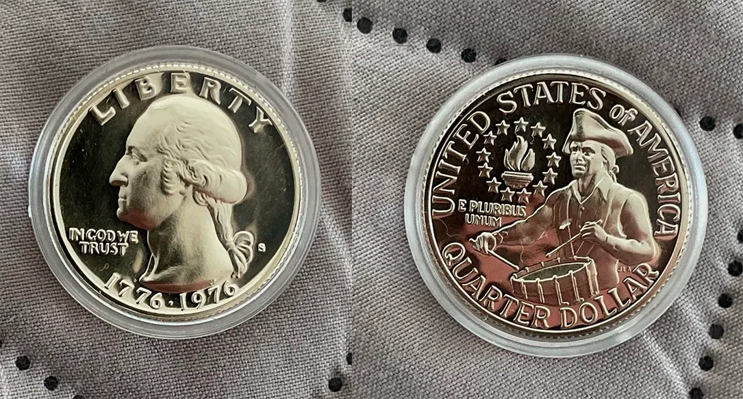 Obverse and reverse of the 1776-1976 S Silver Proof Bicentennial Quarter